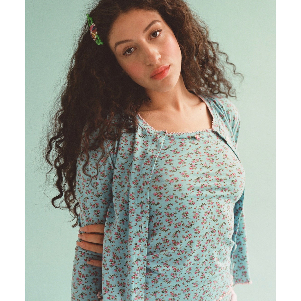 ROSETTE NYC Pacific Cardigan Blue Floral Flower Buttons Coquette Balletcore XS/S